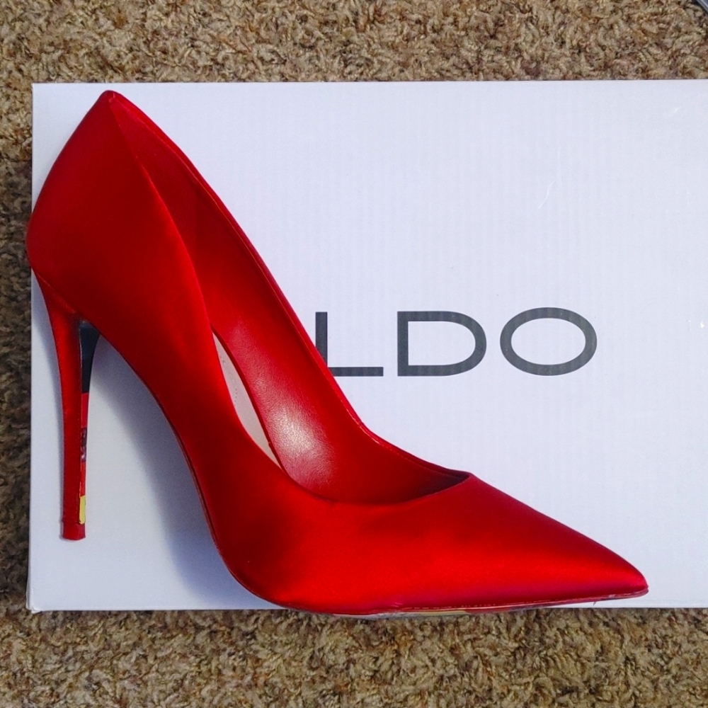 Red satin pump stilettos